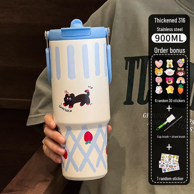 Термос с трубочкой и большой емкостью 2024 для девочек — стильная дорожная и гигантская ледяная чашка