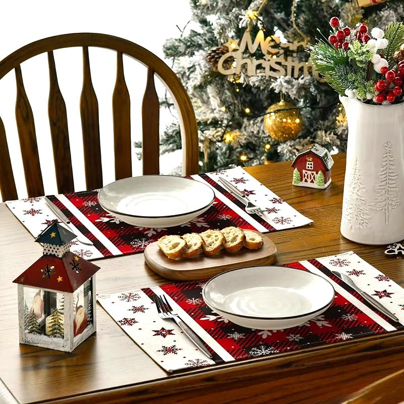 1PC Rectangular Festive Christmas Placemats Modern Home Use Table Mats Holiday Red Kitchen Printed Party Linen Dining 3 Styles
