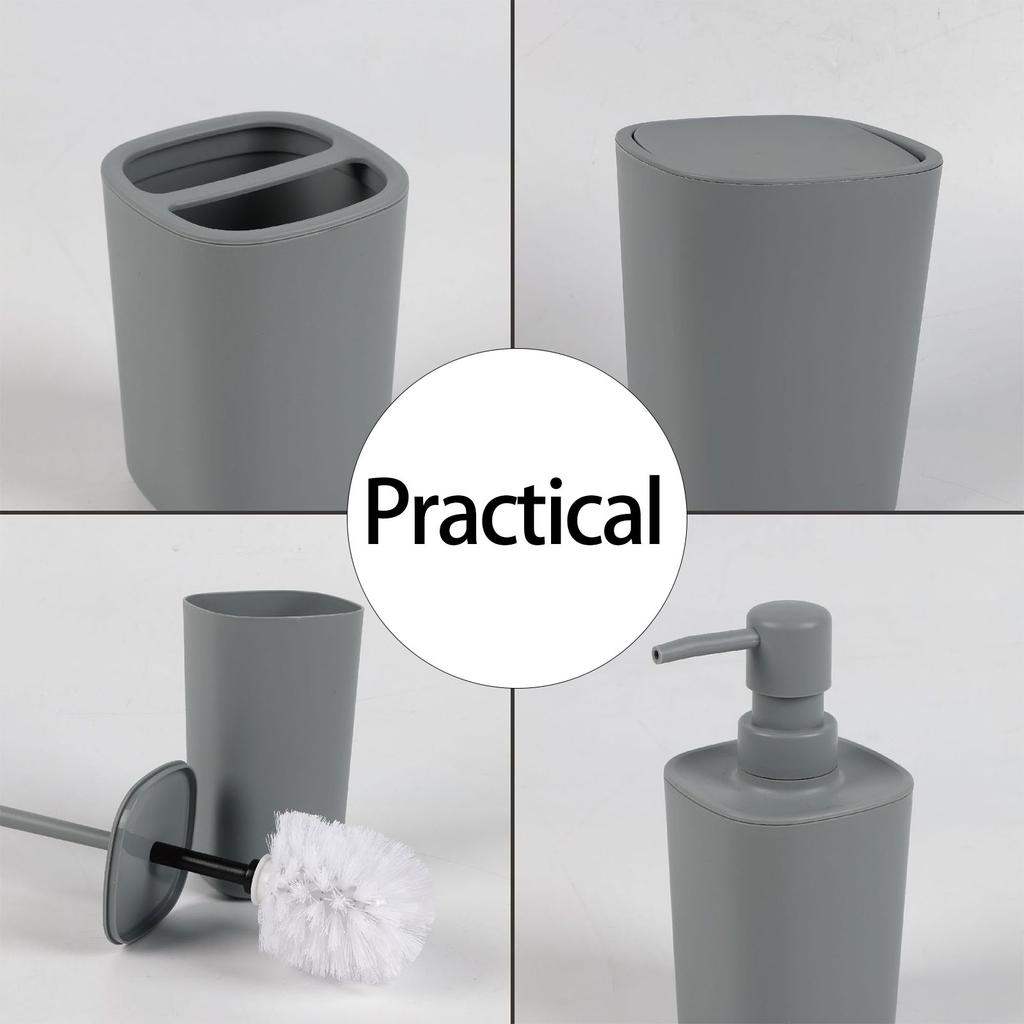 Набор для ванной из 6 предметов Пластиковый держатель для зубных щеток Мусорное ведро Комбо для современного хранения в ванной