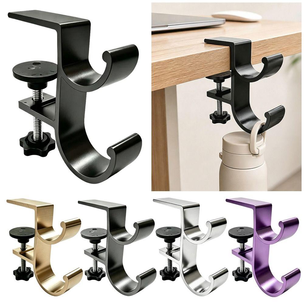 Double-Hook Desk Side Bag Hook Aluminum Alloy Bag Holder Multifunctional Desk Hook School