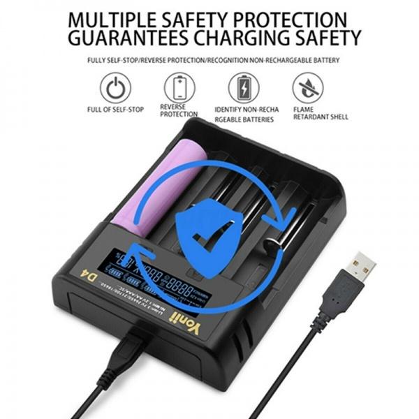 Зарядное устройство с 4 слотами для ЖК-дисплея, умное USB-зарядное устройство с ЖК-дисплеем для AA/AAA/18650/21700/2665010400/14500/14650/16340/18350/18500/18490 Nimh аккумуляторов