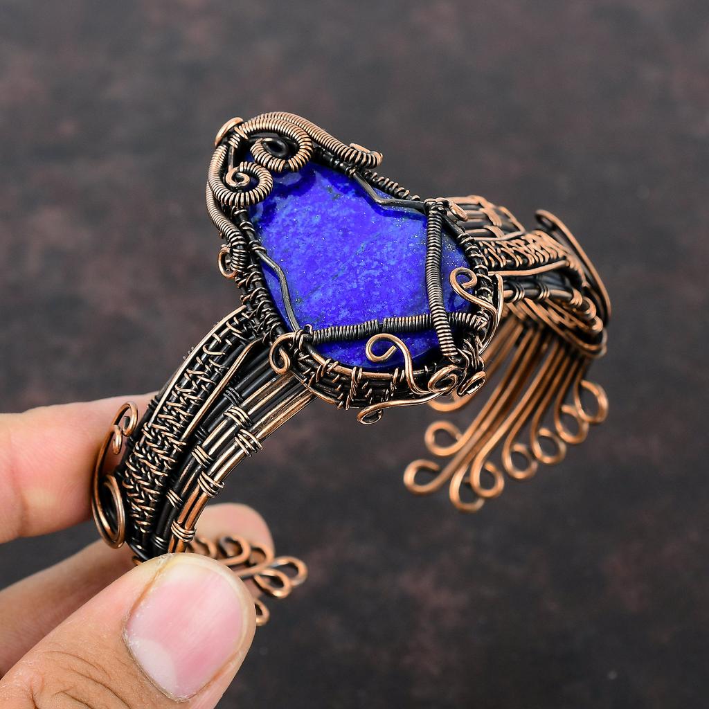 Браслет из лазурита, медная проволока, обернутая драгоценными камнями, регулируемый браслет-манжета, медные украшения, ручная работа, проволочная обертка, подарок для мамы