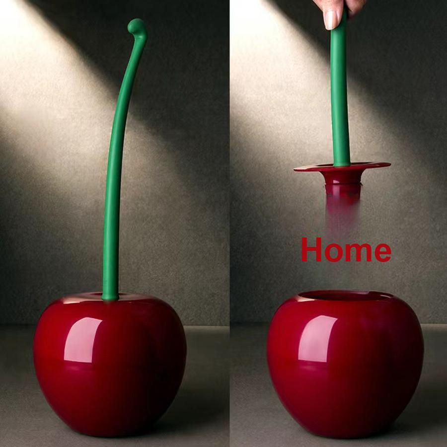Cherry Toilet Brush - Long Handle Soft Bristle Toilet Brush for Home Use, Creative Plastic Cleaning Brush Set for Toilet