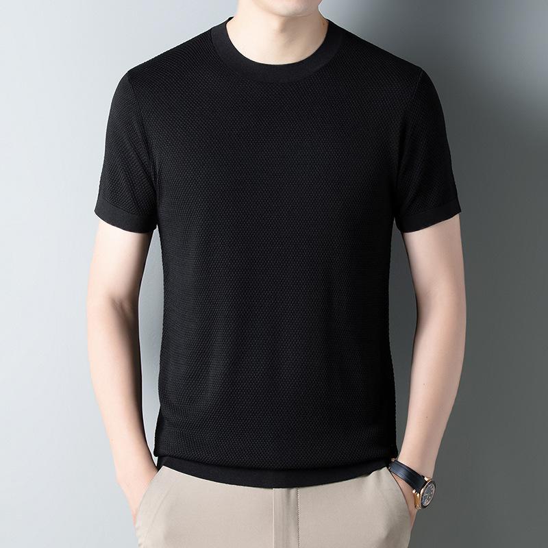 Летний новый продукт Pineapple Needle Breathable Ice Silk Yilite Knitted Short-Sleeve Men's Business Fashion Casual Half-Russ Man Clothing