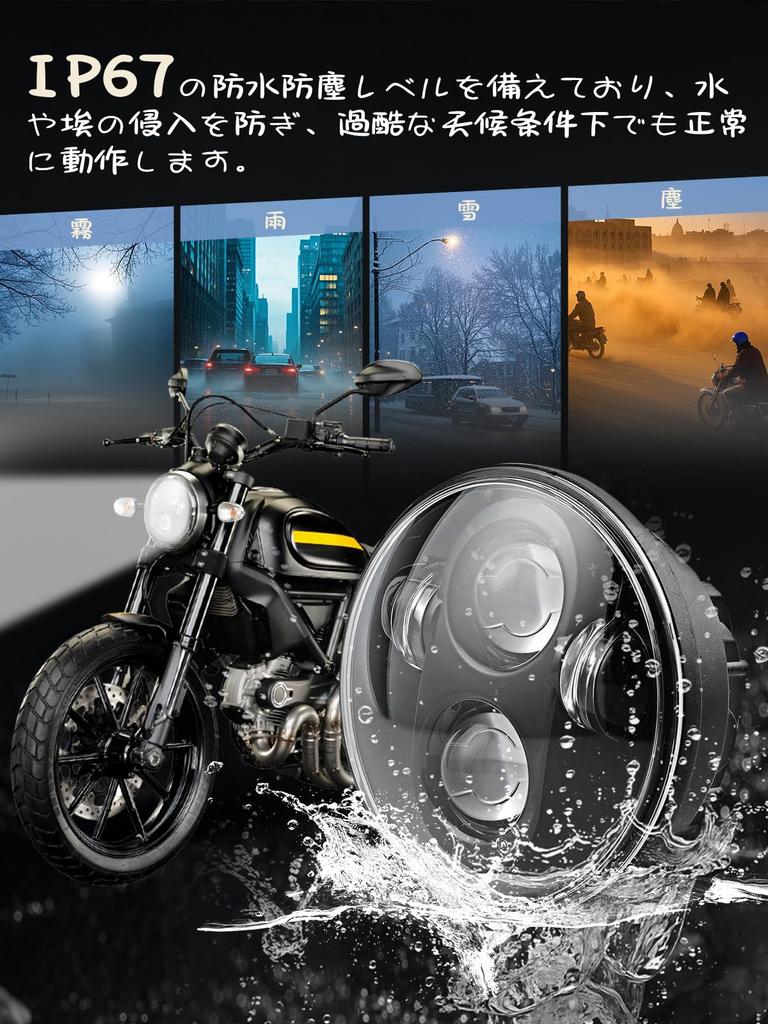 Northyun Motorcycle Headlight, 5.75 Inches, Hi/Lo Switching, /24V, Universal Use, Compatible with Harley Davidson