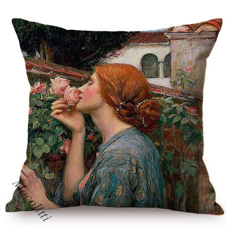 Woman In Love Vintage Oil Painting Art Pillow Case Beautiful Girl Reading Love Letter Sofa Decorative Cushion Cover Cojines