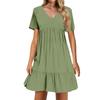 Ladies Casual Sexy Solid Color V-neck Loose Patchwork Short Sleeve Dress