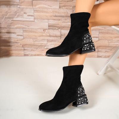 Современные ботинки из коровьей замши на квадратном каблуке, зимние, 2025, горячая распродажа, женские, слипоны, круглый носок, высокий каблук, блестящие, сексуальные, женские ботинки