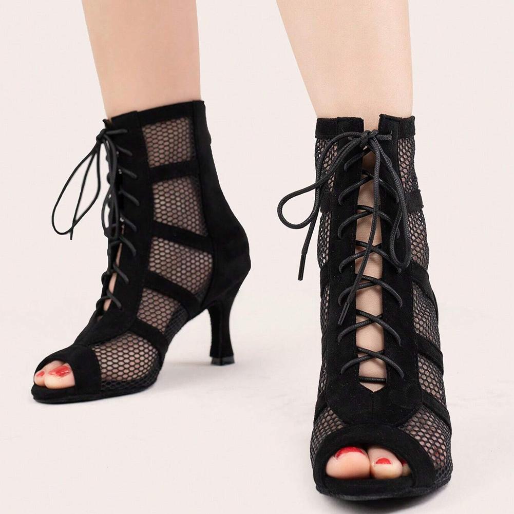 Девушки Женщины Сексуальные Латинские Танцевальные Туфли На Шнуровке Сетчатые Дышащие Высокие Танцевальные Сапоги Каблук 7,5 СМ
