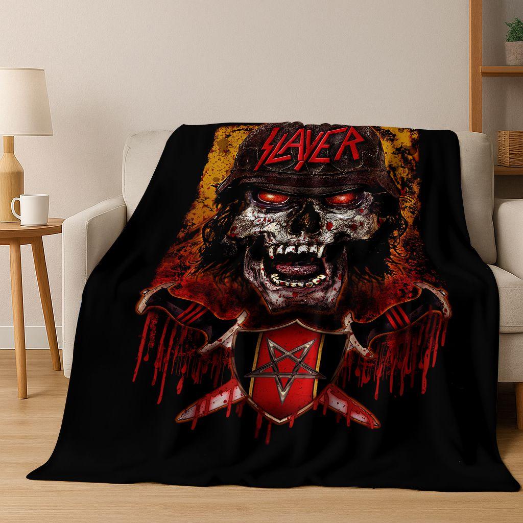 2026 Slayer Heavy Metal Rock Band Skull Art Flannel Blanket,Cozy Soft Throw Blanket for Home Bedroom Bed Sofa Picnic Cover Gift