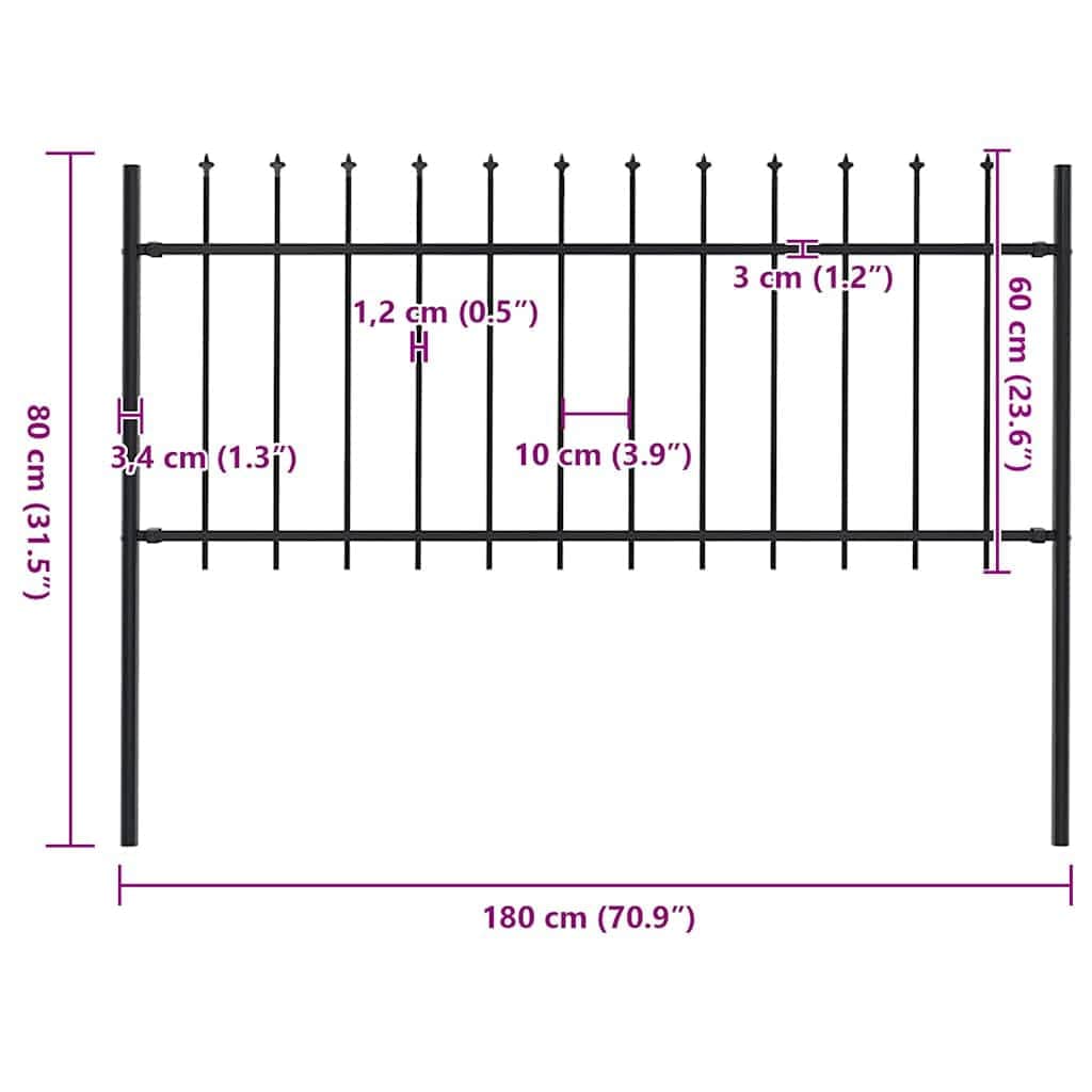 Woerden Garden Fence with Spear Top Design Steel 181 x 80 cm Black