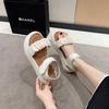 Foreign Trade One-word Pleated Sandals Women's Spring and Summer 2024 New Velcro Platform Beach Sandals Women