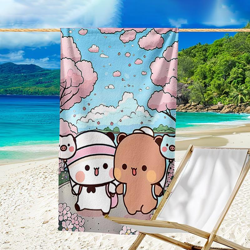 1pc Yier BuBu Bear2 Beach Towel, Beach and Seaside Swimming Pool Equipment, Fashion Pattern, Rectangular, Travel Essentials