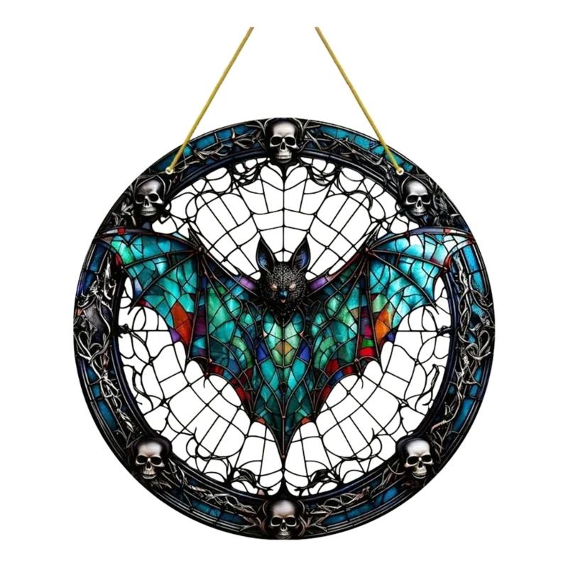  Halloween Bat Stained Glass Suncatchers Window Hangings Colorful Glass Panel Wall Art Decors Housewarmings Gift
