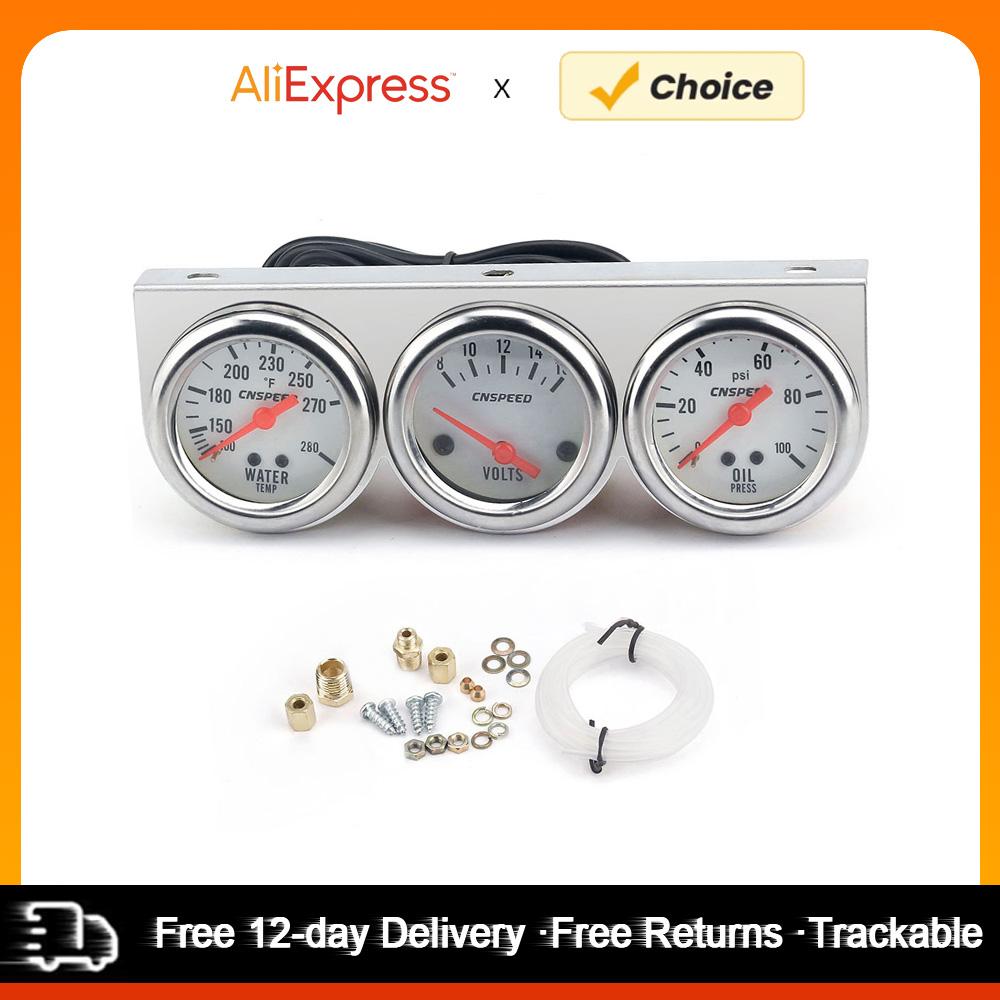 Universal Car 2'' 52mm Chrome Volt Water Temp Gauge Oil Pressure Gauge Triple Gauge Set Kit 3-Gauge Mechanical Kit Gauges