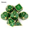 7 Pcs Green Yellow Dragon Metal Dice Solid Metal Polyhedral Dice Set Suitable for Role-Playing RPG Board Game Card Game
