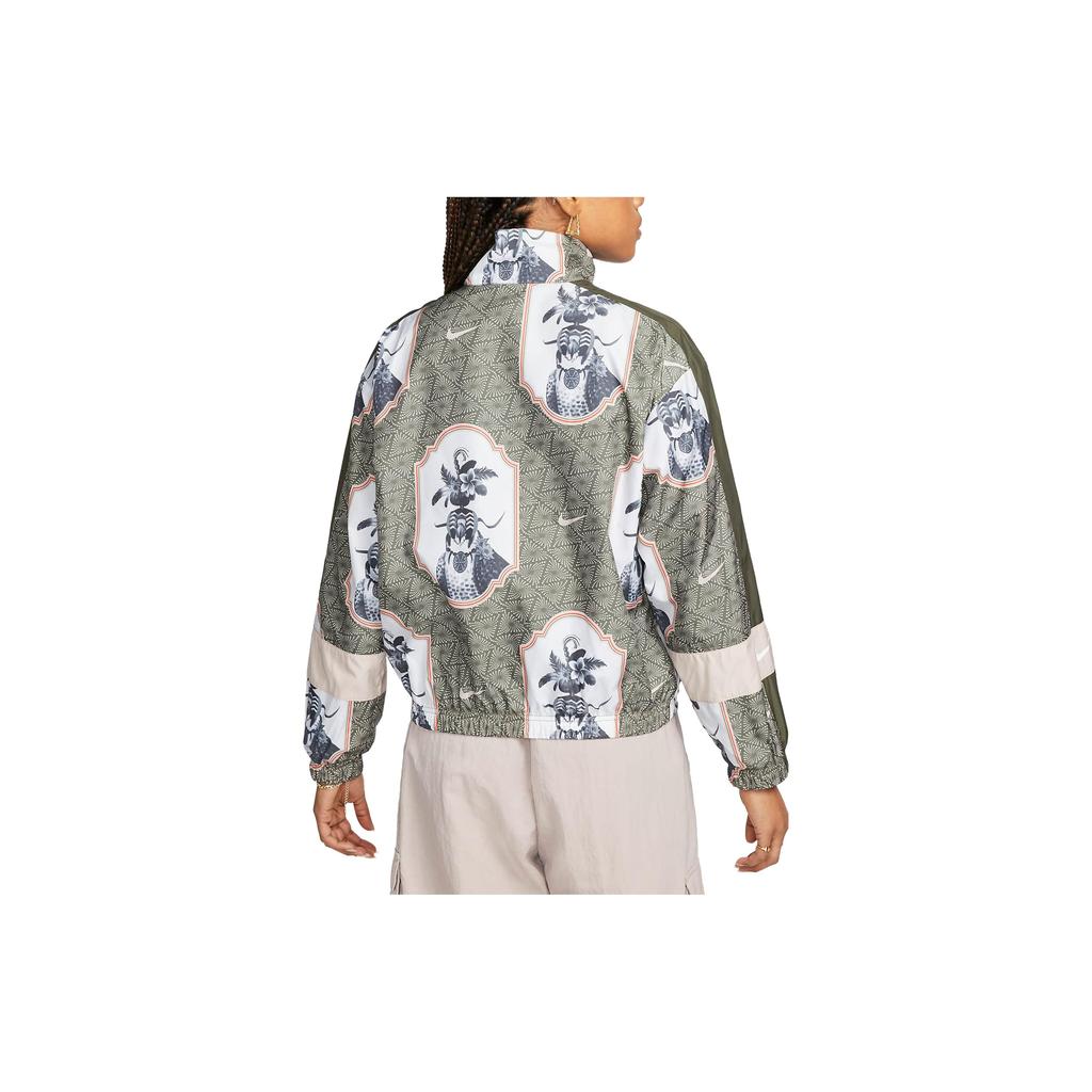 Nike Nigeria Essential All Over Print Stand воротник Повседневная куртка Женские куртки Хаки DV1943-325