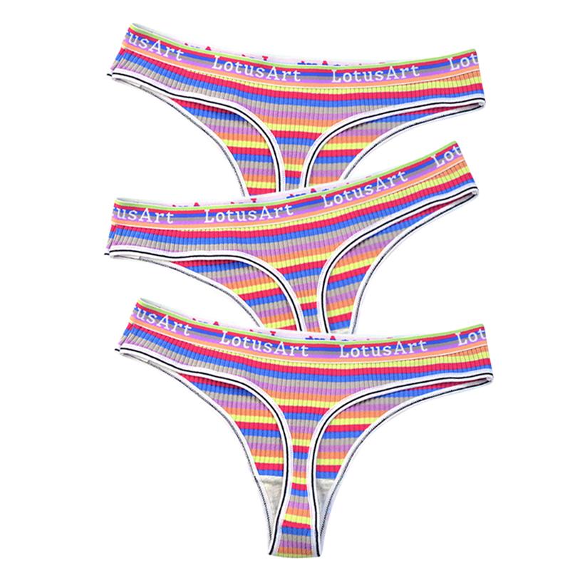 YOUULAR 3 шт./лот, модные женские хлопковые бесшовные стринги, сексуальное красочное полосатое нижнее белье, трусики, стринги, женское нижнее белье, нижнее белье M-XL