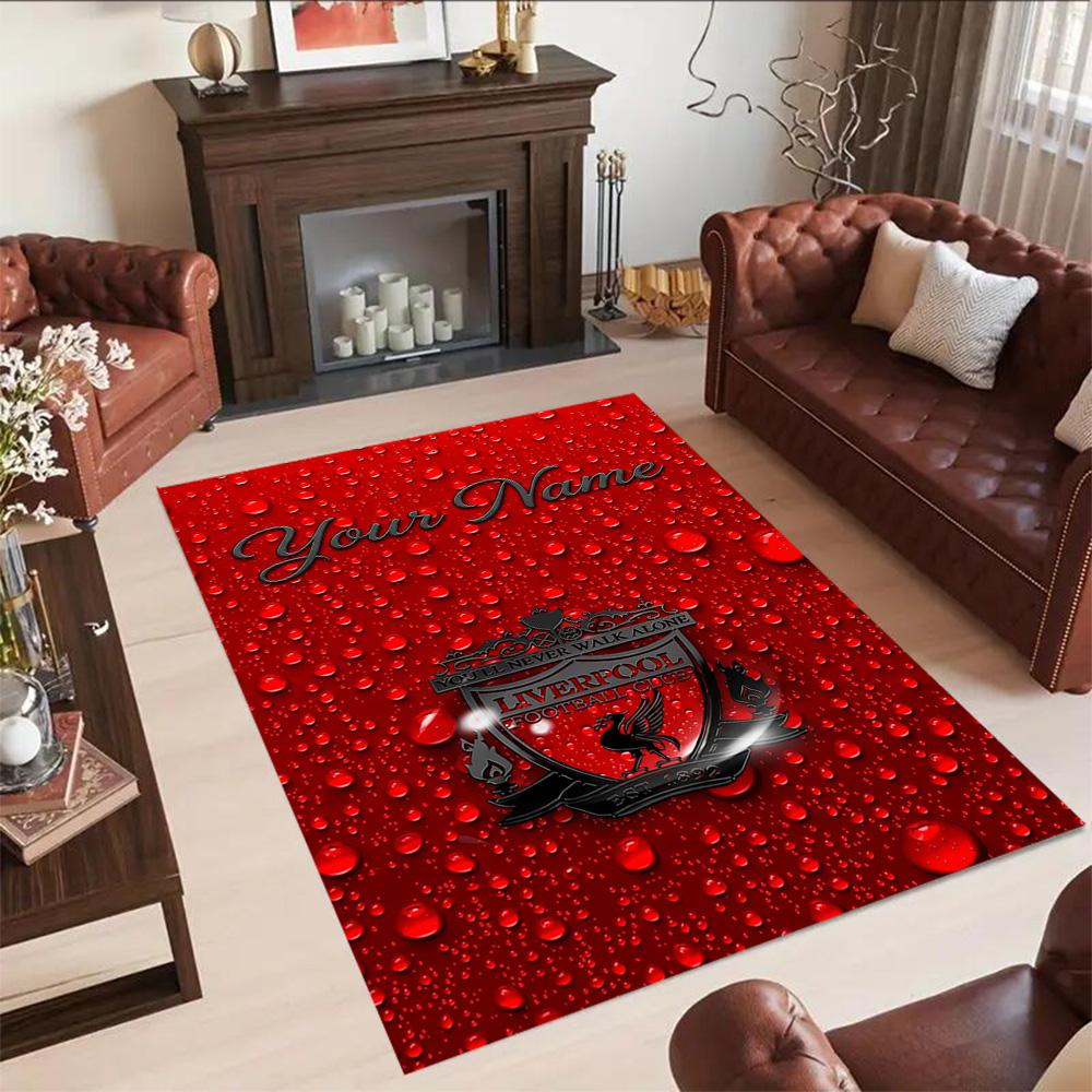 Liverpool Fc Personalized Text Area Rug Suitable For Game Room Kitchen Foyer Dormitory Antislip Rug Anime Office Decor Spiritual Gift