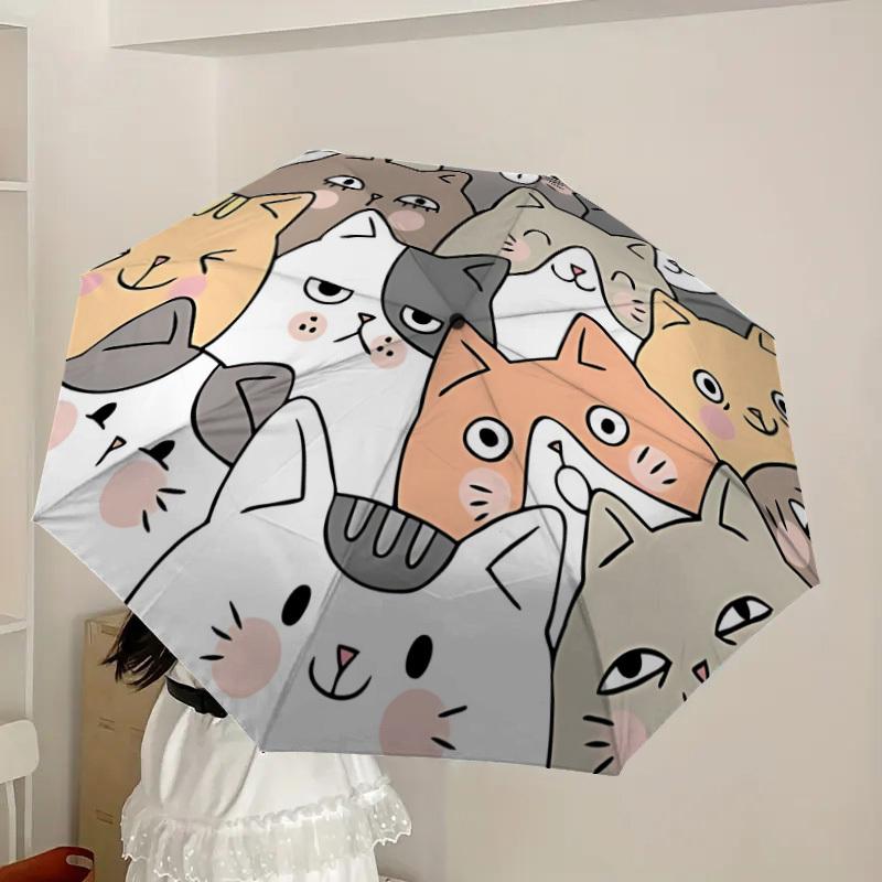 1pc Cartoon Cats Automatic Open/Close Umbrella, Folding Compact Umbrella with Lightweight Design for Women/Menyy251028187