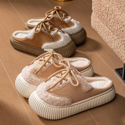 Зимние домашние хлопковые тапочки с сумкой, с закрытой пяткой, теплые, с толстой подошвой, комнатные, нескользящие, с мягкой подошвой, плюшевые тапочки