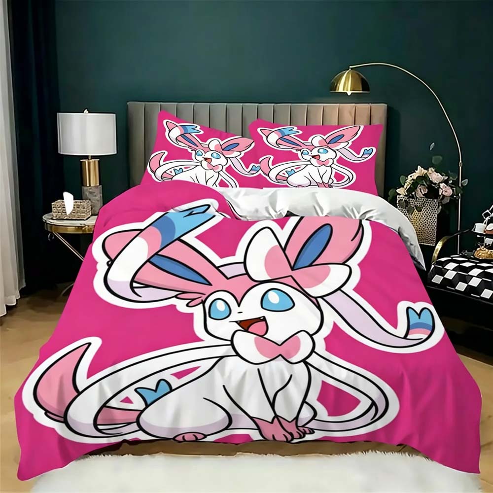 Cartoon Sylveon Duvet Cover Pillowcase Elves Bedding Set Adult Boy Girl Bedroom Decoration Children Single Double Large Size