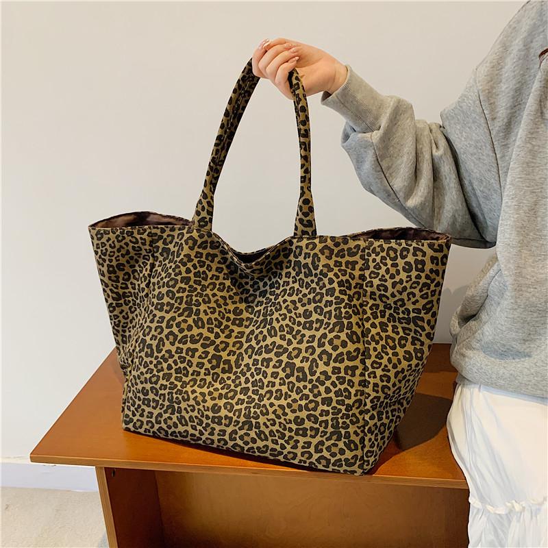 Vintage Leopard Shoulder Bag Women's Canvas Bag Large Capacity Tote Bag