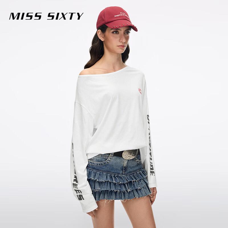 Miss Sixty Футболка с принтом, с открытой спиной, с длинным рукавом
