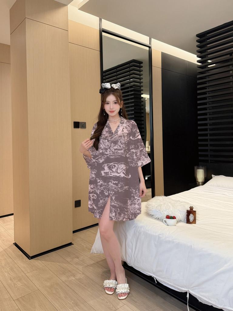 Animal pajamas ice silk pajamas women's new summer mid-sleeved shirt skirt loose large size loungewear autumn 181
