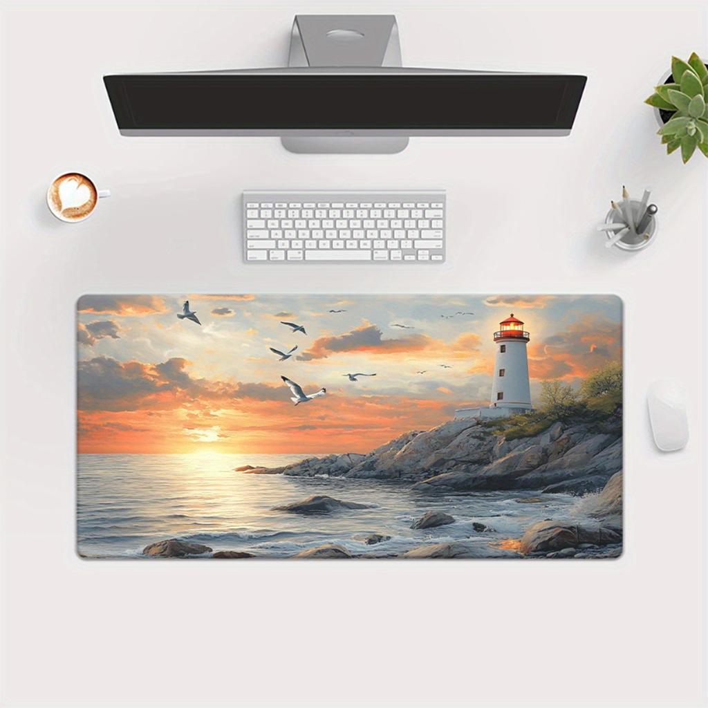 Lighthouse By The Ocean Sunset Desk Pad Non-Slip Rubber Mouse Pad Office Desk Decorating Carpet Mouse Pads Playmat Pc Accessory