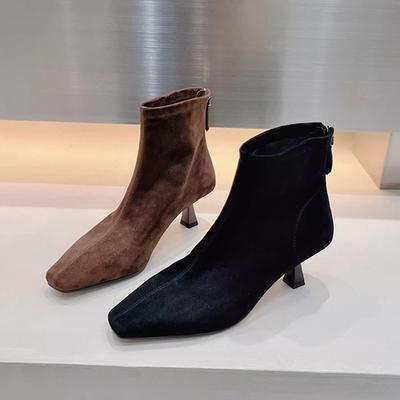 Женская обувь осень и зима матовые короткие сапоги на квадратном каблуке с задней молнией модные сапоги на высоком каблуке короткие сапоги бархат