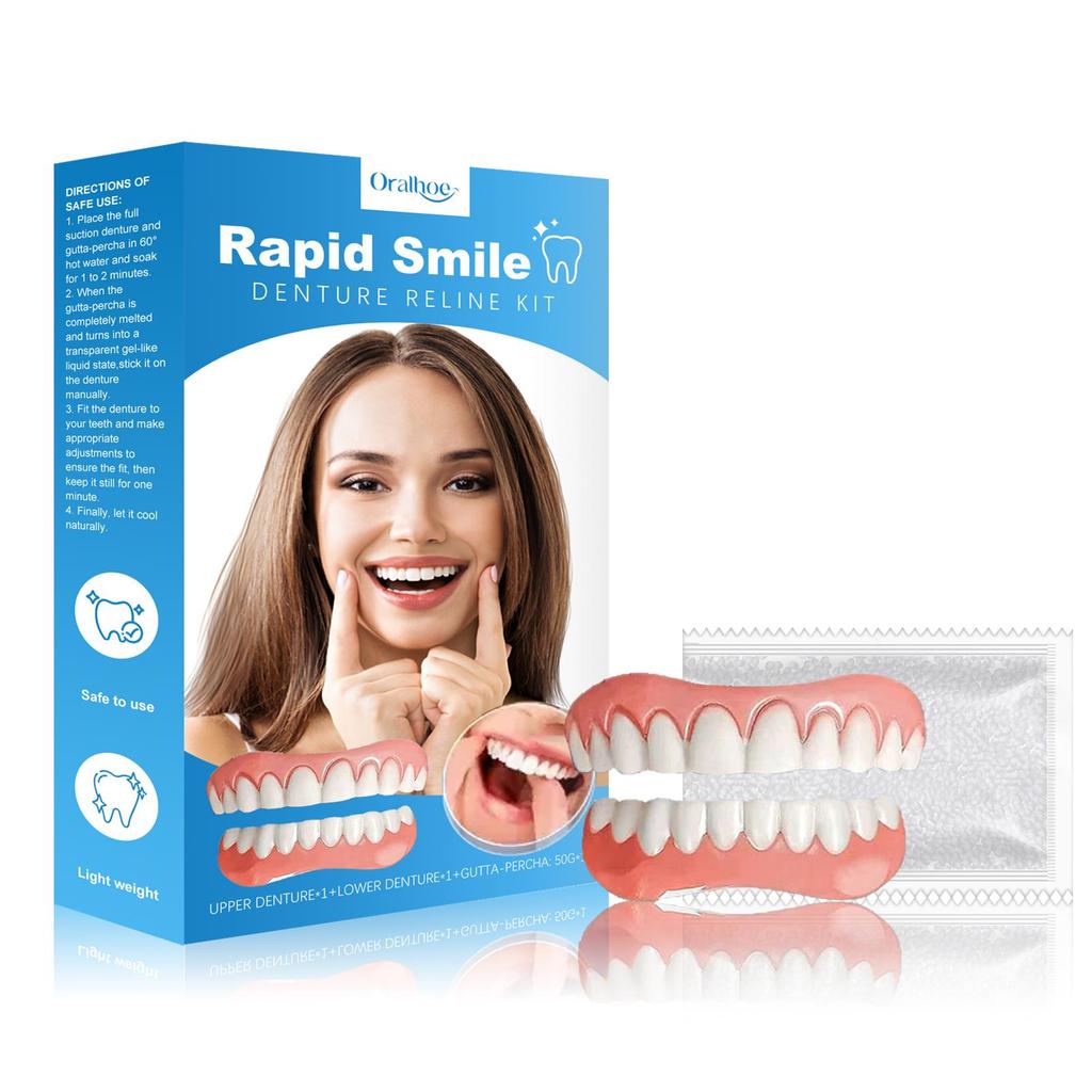 Oralhoe 1set False Teeth Braces Set Temporary Instant Smile Whitening Teeth Fill Gaps Silicone Fake Teeth Soft Denture Kit