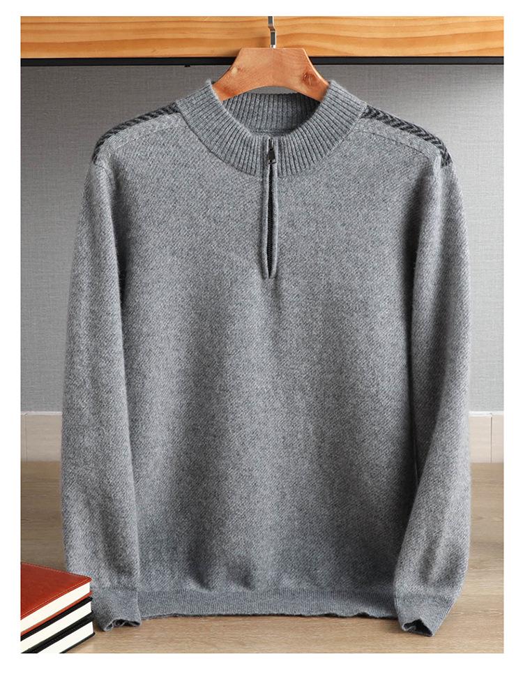 Men's Cashmere Half-Zip Pullover: Youthful Round Neck, Thick Wool Sweater, Plus Size, Casual Autumn/Winter Knitwear.