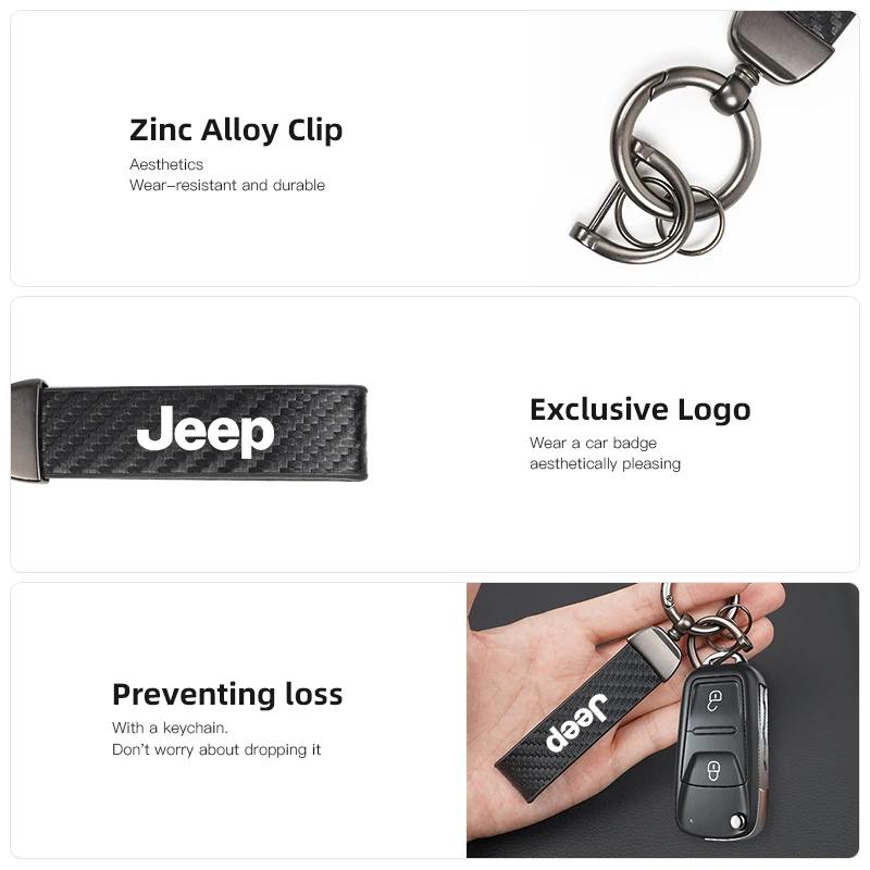 For Jeep Car Key Ring Cowhide Leather Keychain Waist Pendant Carabiner For Jeep Grand Cherokee Wrangler JK Gladiator Compass