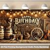 2D Flat - 2D Flat - 2D Flat Printing Backdrop Banner 1pc, Happy Birthday Cowboy Hat Warehouse DJH