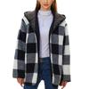 Plaid Plush Coat Open Front Loose Fitted Pocket Hoodie Double Side Plush Coat for Daily Life Black
