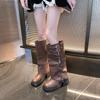 Fashion 2025 New Autumn Winter Chunky Women Knight High Boots Fashion Platform Flats Trouser Long Booties Female Western Cowboy Shoes