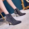 Fashion Booties Heeled Very High Heels Female Short Shoes Sexy Combat Pointed Toe Punk Style Rhinestone Women's Ankle Boots Boot New In