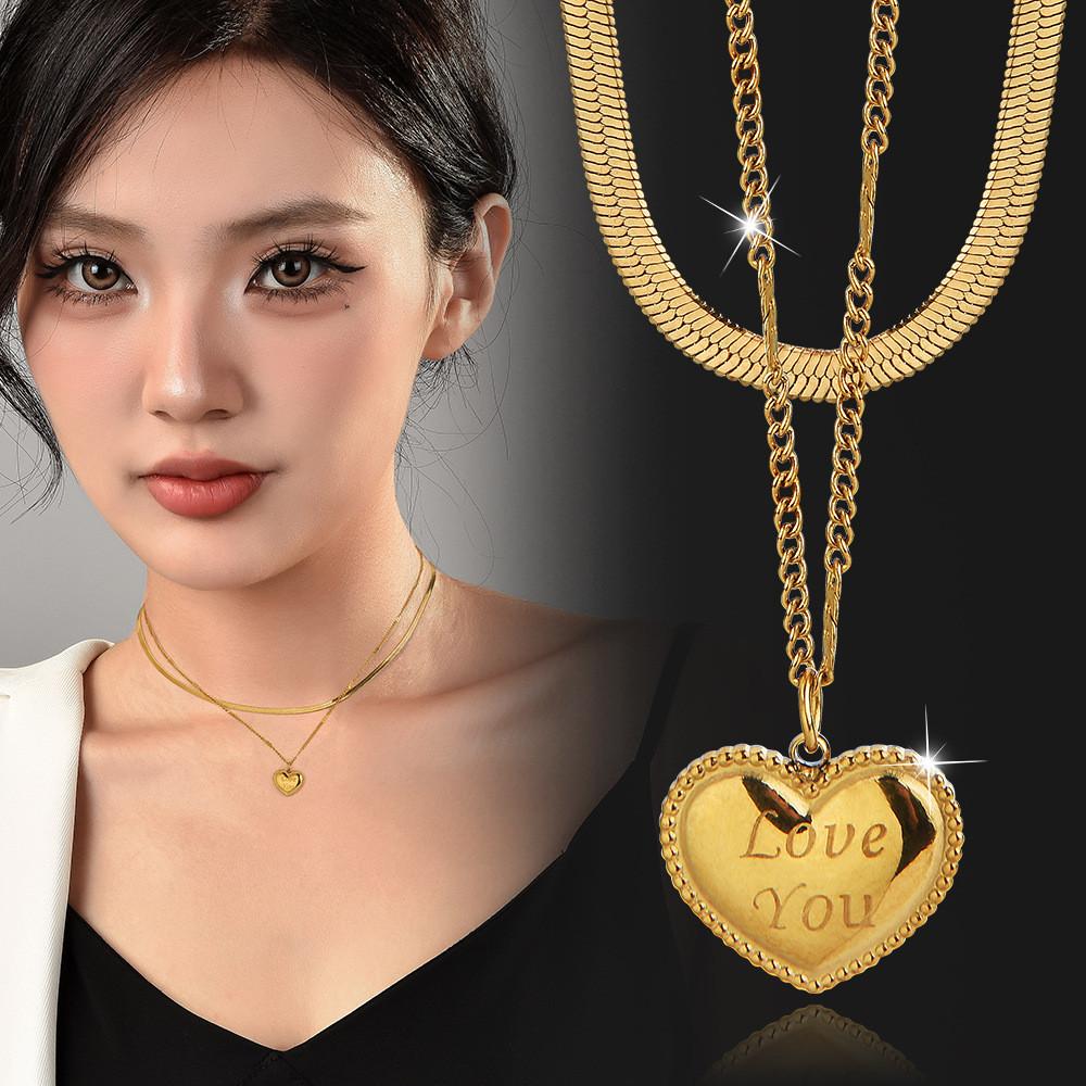 Shaped Beautiful Heart Titanium Steel Necklace For Trendy Women With Adjustable Length Options