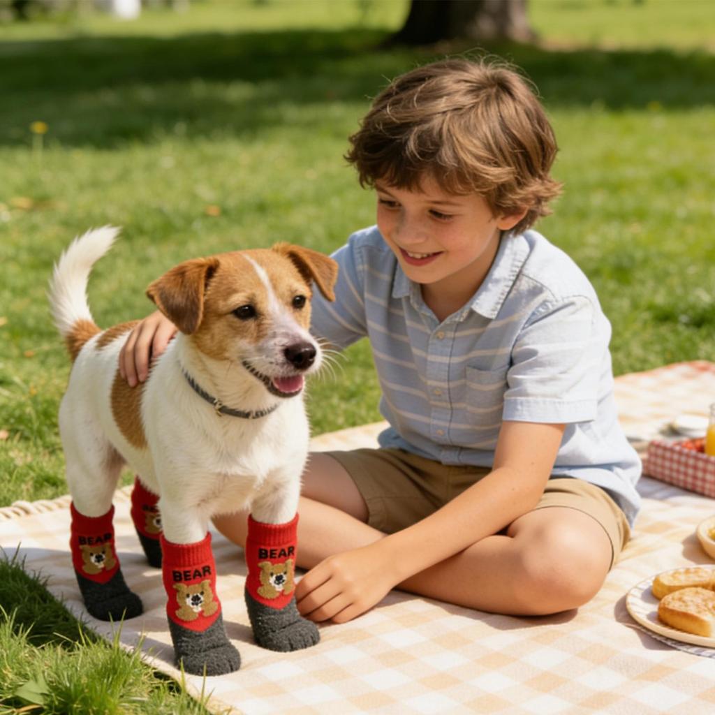Socks For Dogs 4 Piece Cute Pet Booties Grippy Socks For Senior Dog For Hot Pavement Running Winter Snow Pet Puppy Rain Foot