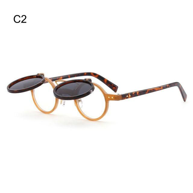 Steampunk Flip Up Sunglasses Retro Rivets Vintage Small Round Popular Sun Glasses Double -Layer Flip Lens Punk Eyeglasses Uv400