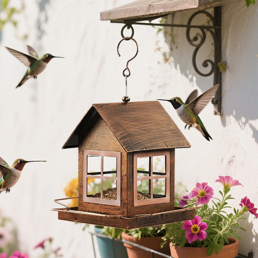 Outdoor Bird Feeder House Shape Large Capacity Pet Supplies Garden Ornament For Backyard Patio Courtyard Farmhouse Porch