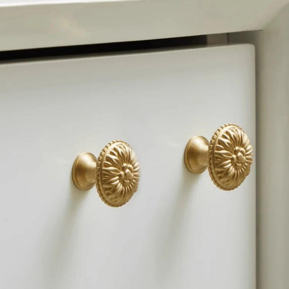 European Style Cabinet Door Handle Golden Chrysanthemum Handles Drawer Knobs Closet Drawer