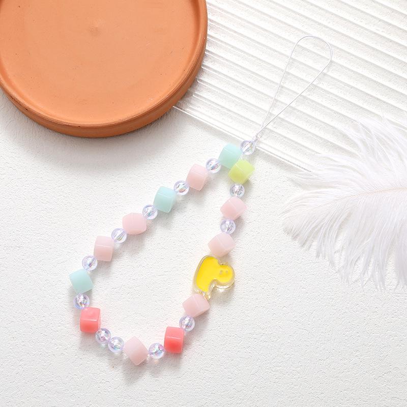 Korean Love Heart Beaded Phone Chain & Keychain Set for Women