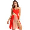 Women's Girls Ballet Lyrical Dance Asymmetrical Mesh Dress Ballerina Leotard Modern Contemporary Dance