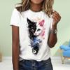 Fashion WomenInk Cat Print T Shirt Funny Casual O-neck Short Sleeves T-shirt Summer Female Tee Shirt