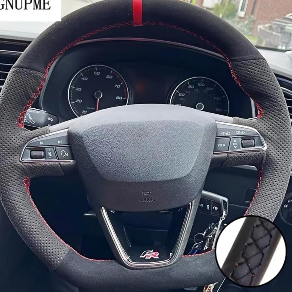 Hand Stitched Suede Leather Steering Wheel Cover For Seat Leon Cupra R Leon ST Cupra Leon ST Cupra Ateca Cupra Ateca FR