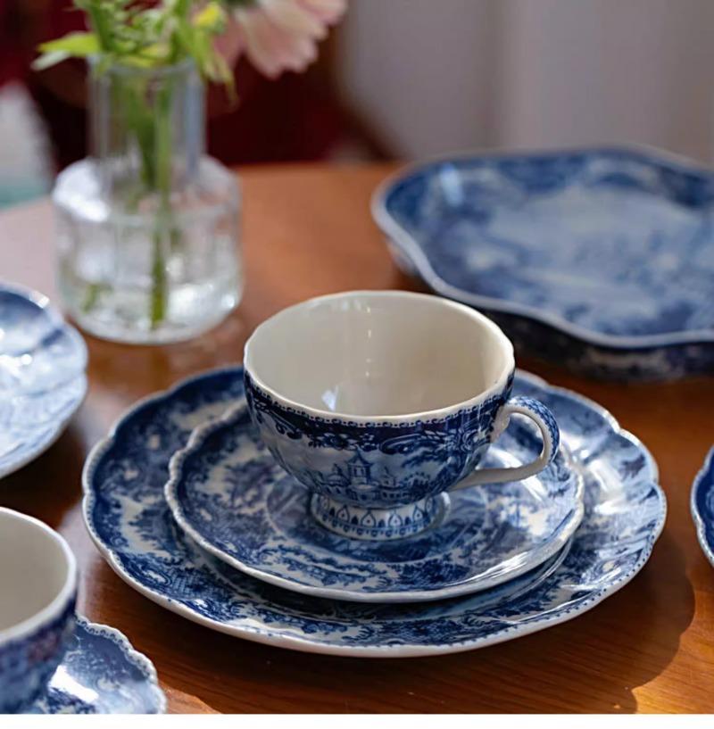 Сине-белая Антикварная Синий Замок Кофейная Чашка Тарелка Десертная Тарелка Столовая Посуда Декорация Обеденного Стола Поднос Домашняя Керамическая Тарелка