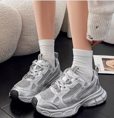 Модные модные блестящие массивные туфли для женщин 2024 года, весна, толстая подошва 5 см, повседневная спортивная обувь для женщин, универсальные уличные дышащие кроссовки Tide