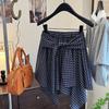 Повседневная спортивная универсальная клетчатая юбка с завязкой на талии в корейском стиле, летний стиль горячей девушки, юбка женская с нерегулярным дизайном